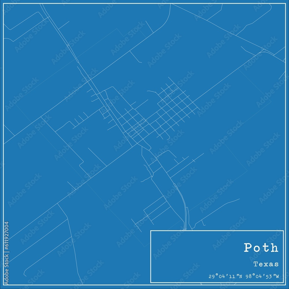 Fototapeta premium Blueprint US city map of Poth, Texas.