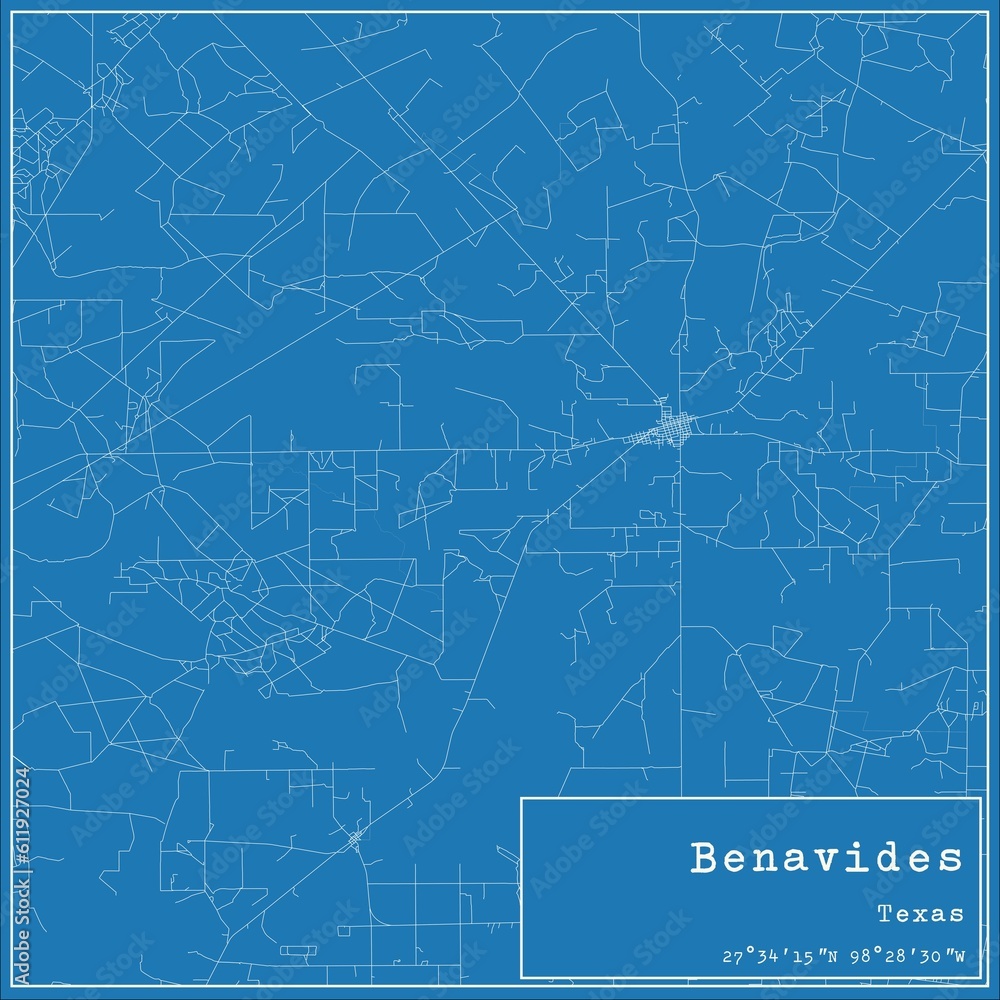 Blueprint US city map of Benavides, Texas.