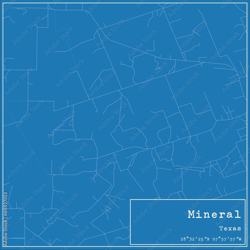 Blueprint US city map of Mineral, Texas.