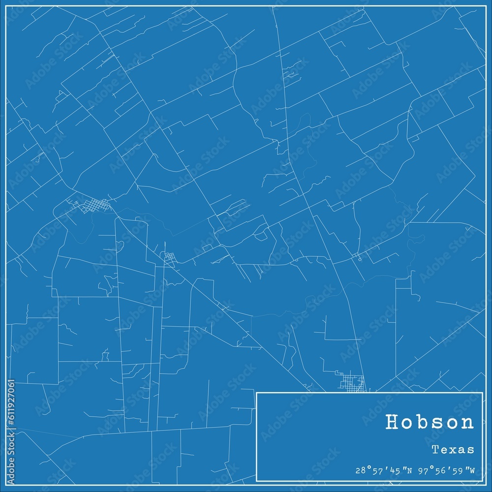 Blueprint US city map of Hobson, Texas.