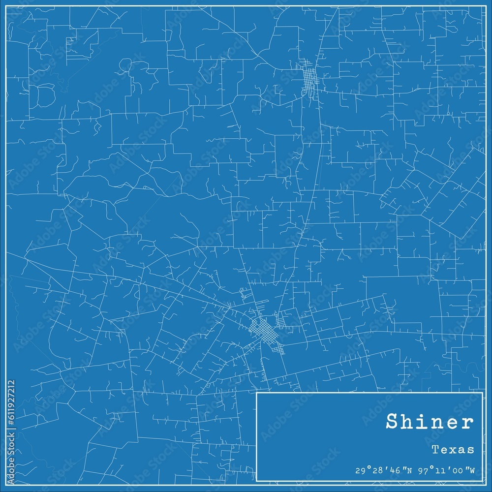 Blueprint US city map of Shiner, Texas.