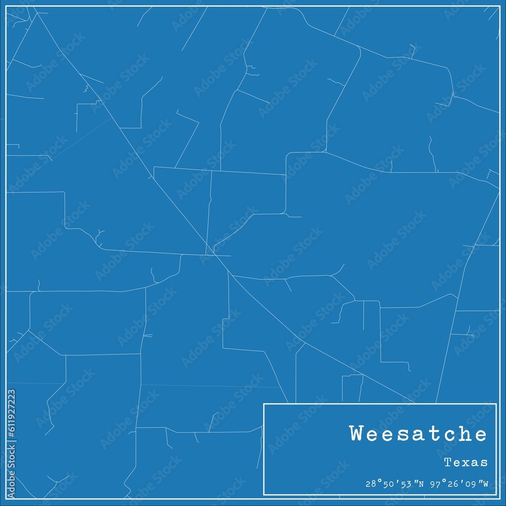 Obraz premium Blueprint US city map of Weesatche, Texas.