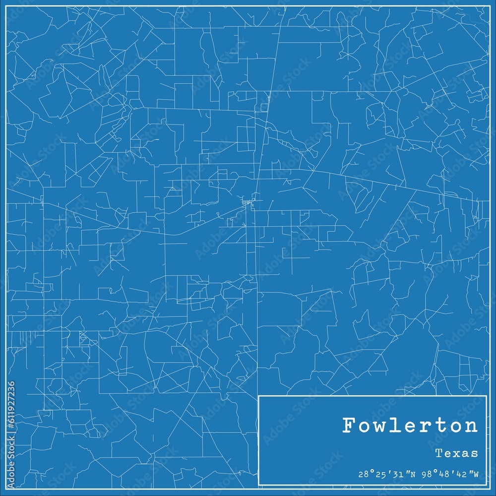 Blueprint US city map of Fowlerton, Texas.