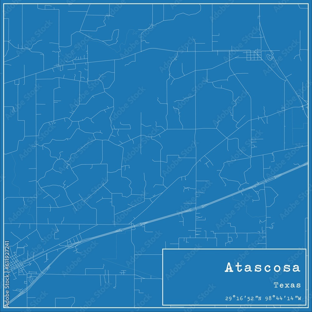 Blueprint US city map of Atascosa, Texas.