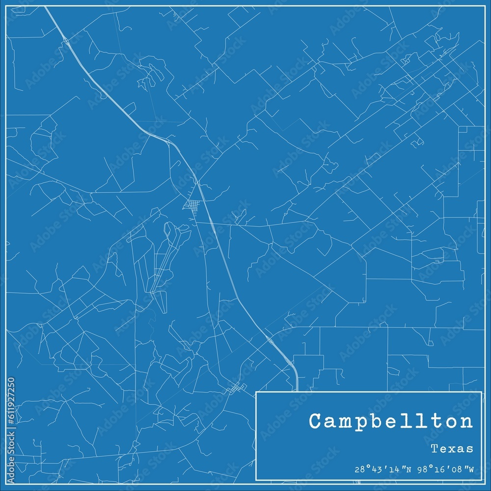 Blueprint US city map of Campbellton, Texas.