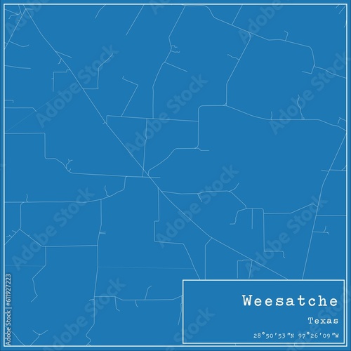 Blueprint US city map of Weesatche, Texas. photo