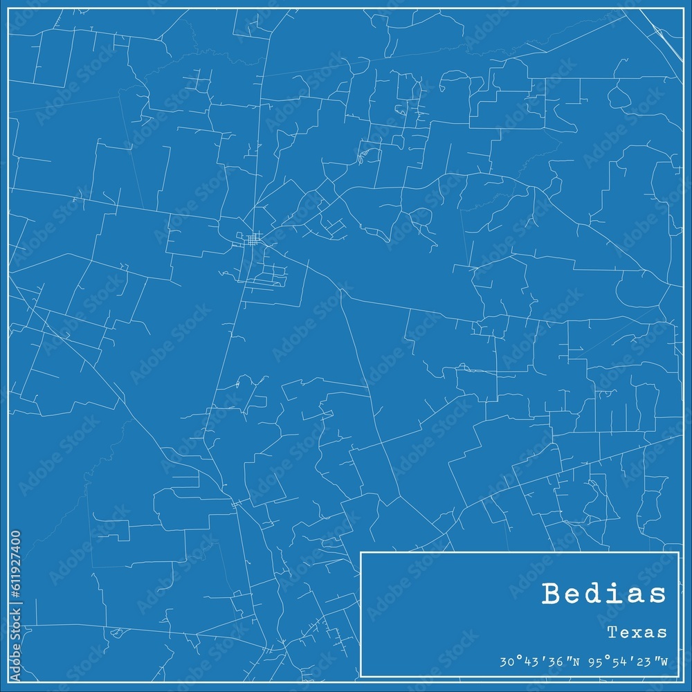 Fototapeta premium Blueprint US city map of Bedias, Texas.