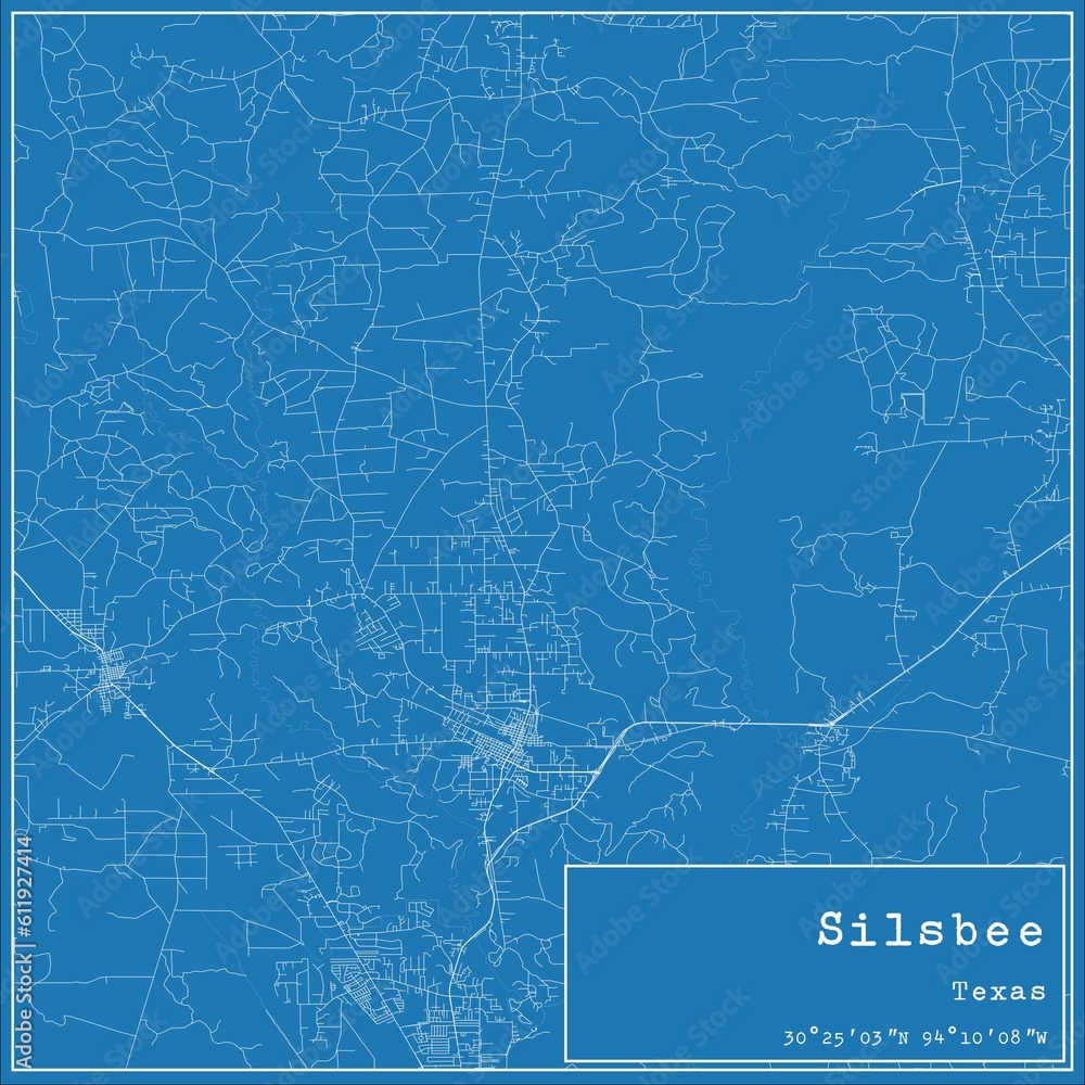 Fototapeta premium Blueprint US city map of Silsbee, Texas.