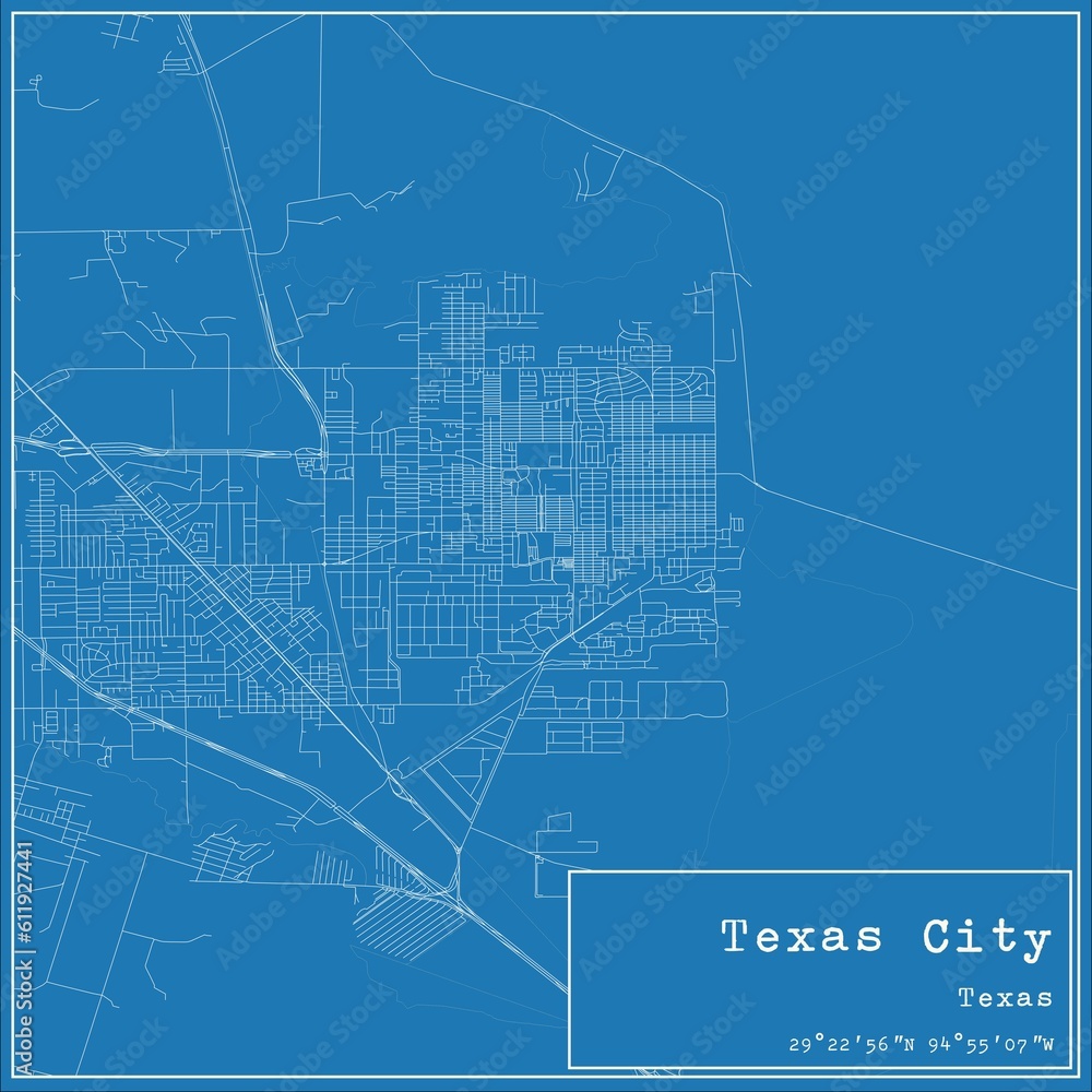 Blueprint US city map of Texas City, Texas. Blueprint US city map of Texas City, Texas.