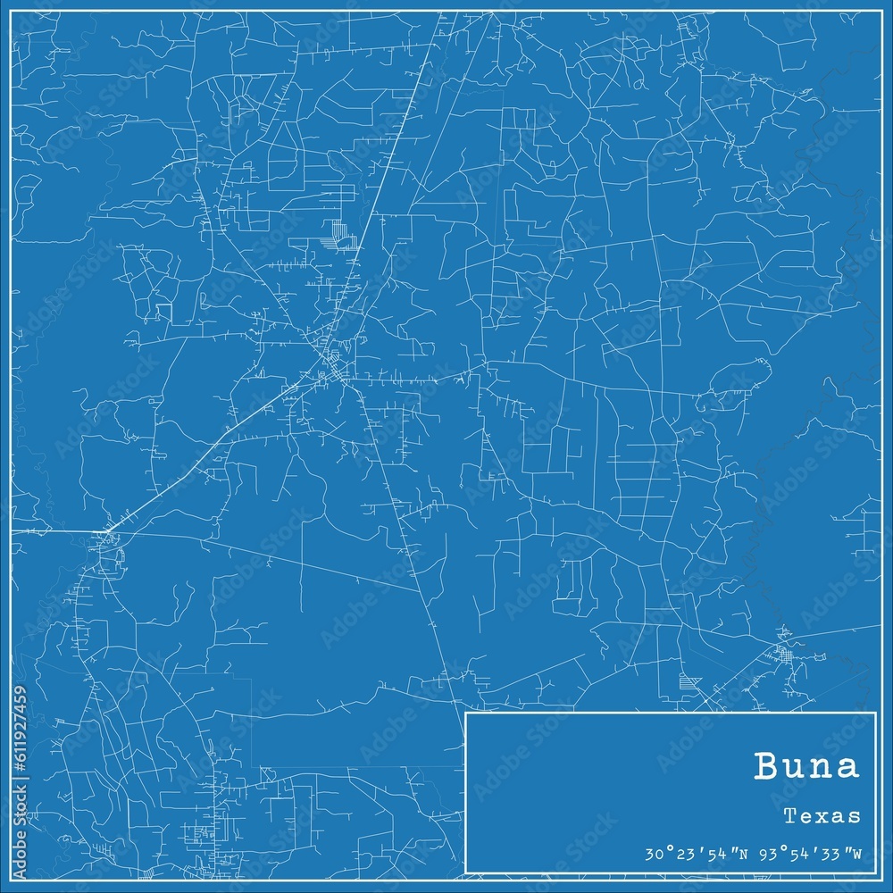 Blueprint US city map of Buna, Texas.