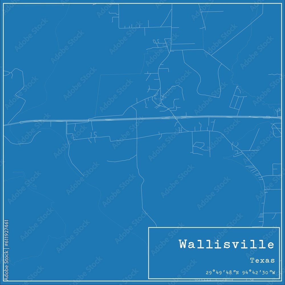 Blueprint US city map of Wallisville, Texas. Blueprint US city map of Wallisville, Texas.