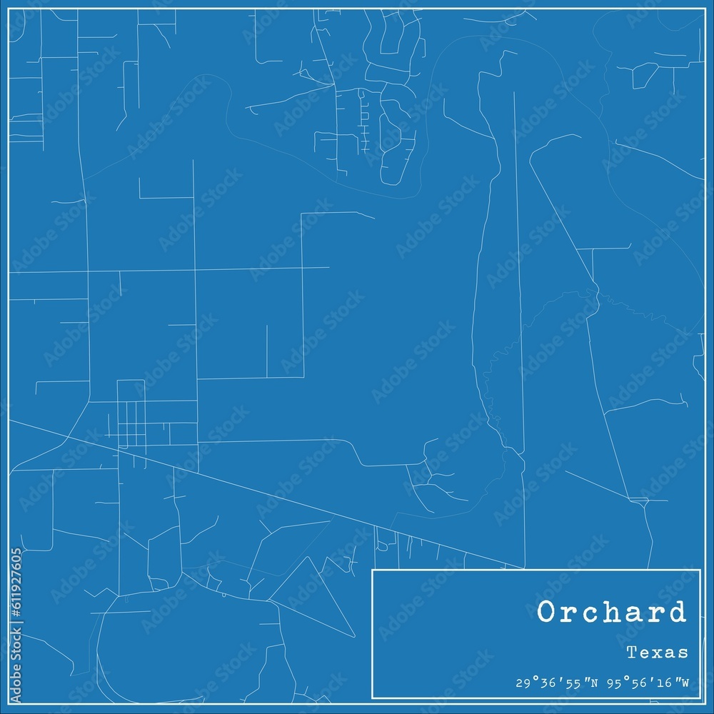 Fototapeta premium Blueprint US city map of Orchard, Texas.