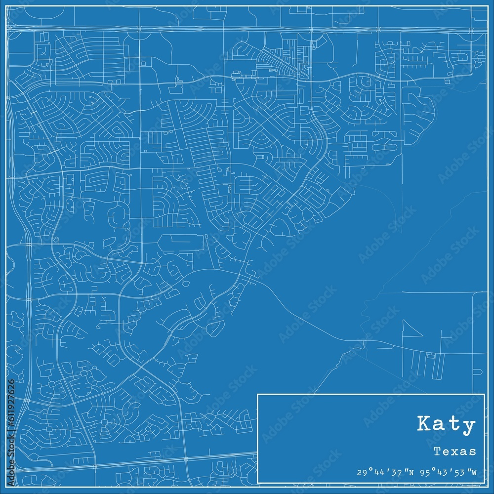 Blueprint US city map of Katy, Texas.