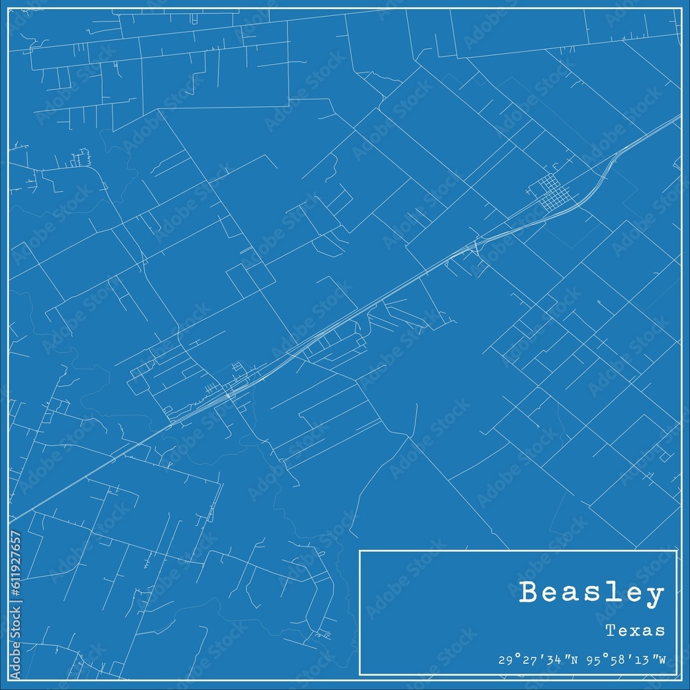 Blueprint US city map of Beasley, Texas.