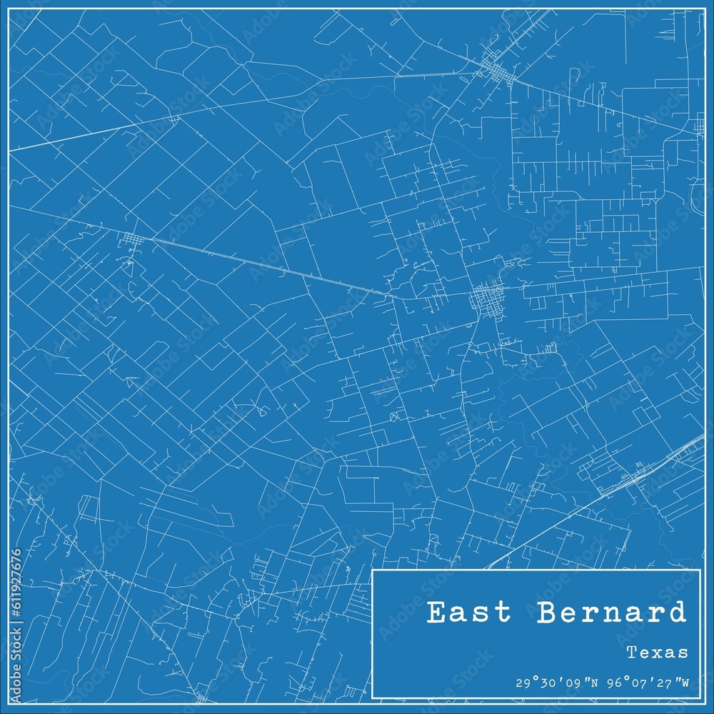 Naklejka premium Blueprint US city map of East Bernard, Texas.