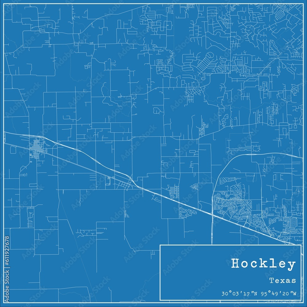 Fototapeta premium Blueprint US city map of Hockley, Texas.