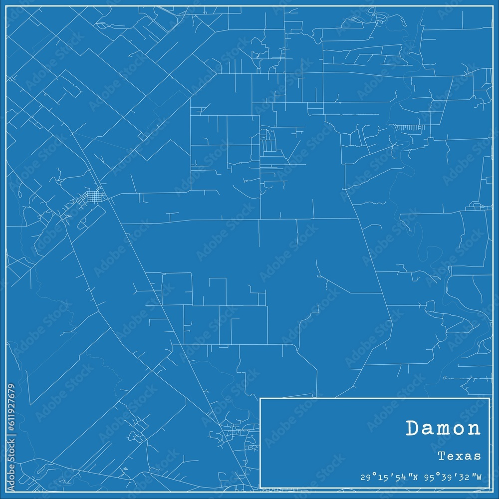 Blueprint US city map of Damon, Texas. Blueprint US city map of Damon, Texas.