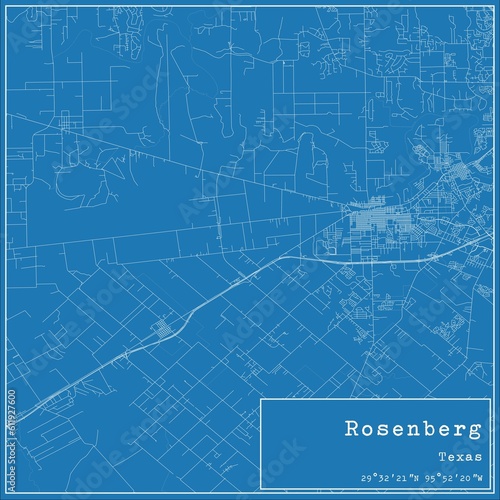 Blueprint US city map of Rosenberg, Texas. photo