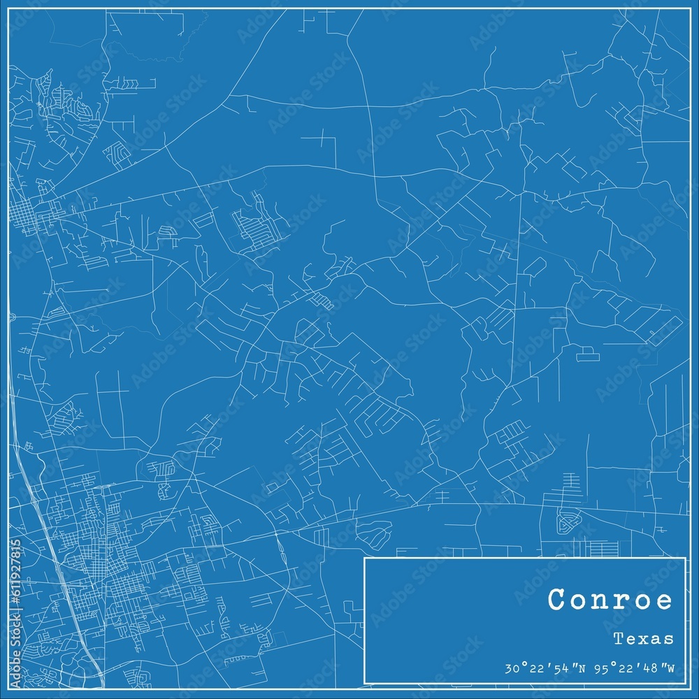 Blueprint US city map of Conroe, Texas. Blueprint US city map of Conroe, Texas.