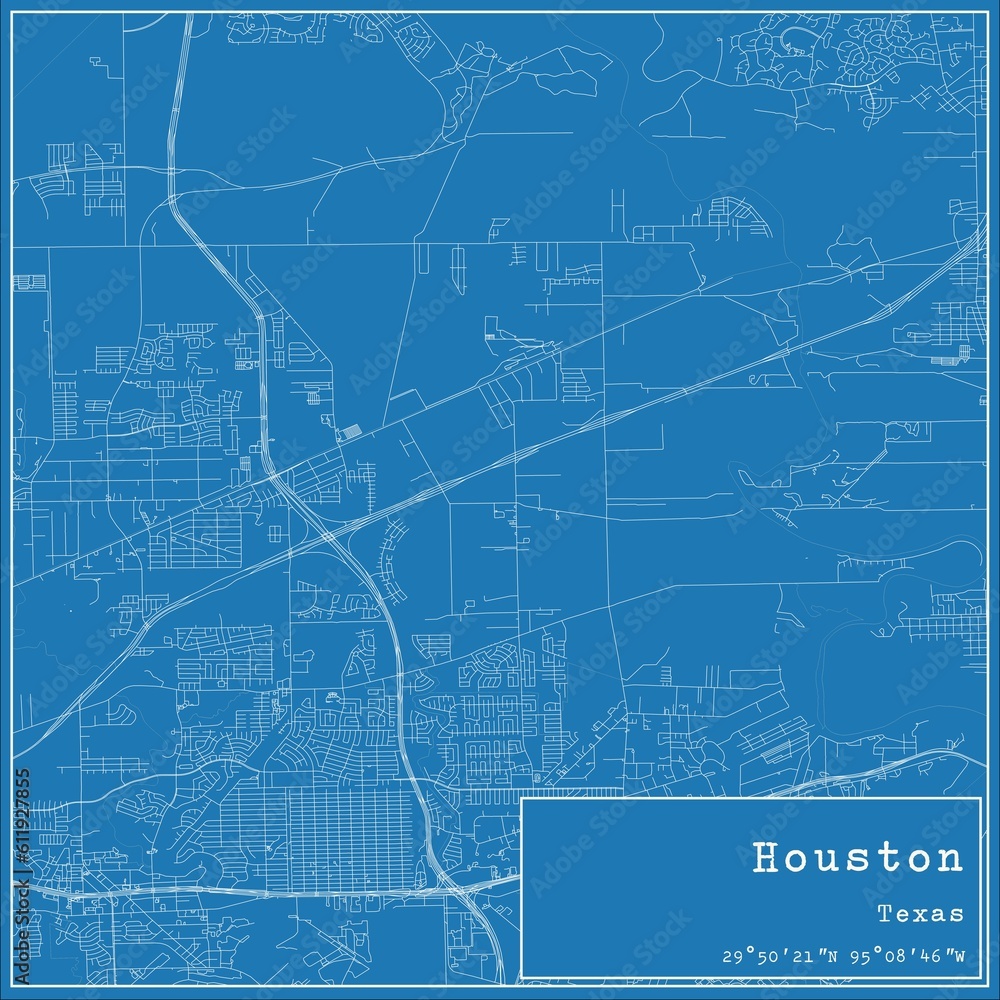 Blueprint US city map of Houston, Texas. Blueprint US city map of Houston, Texas.