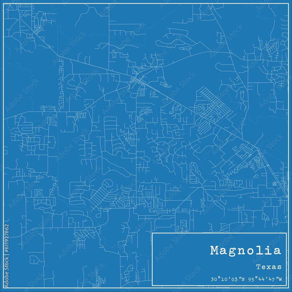 Blueprint US city map of Magnolia, Texas. Blueprint US city map of Magnolia, Texas.