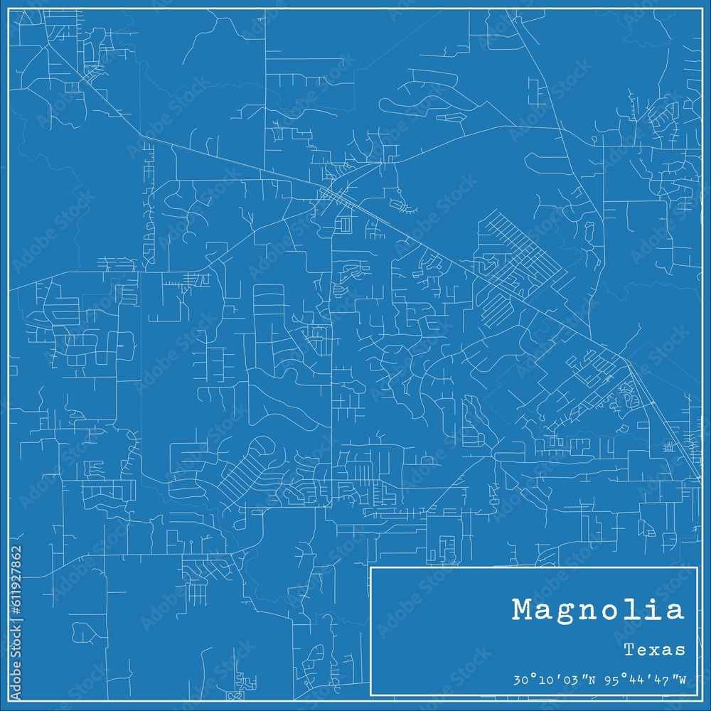 Blueprint US city map of Magnolia, Texas.