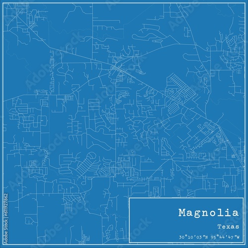 Blueprint US city map of Magnolia, Texas.