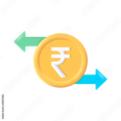 Vector indian rupee currency transaction sign 3d vector icon high quality and fully scalable 