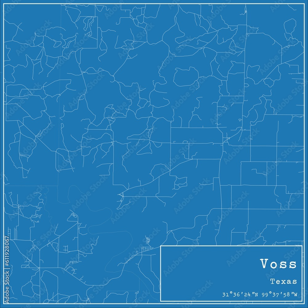 Blueprint US city map of Voss, Texas.