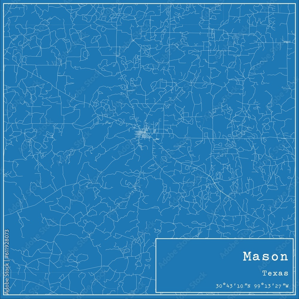 Blueprint US city map of Mason, Texas.