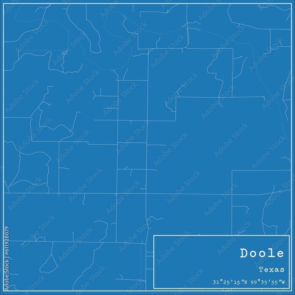 Fototapeta premium Blueprint US city map of Doole, Texas.