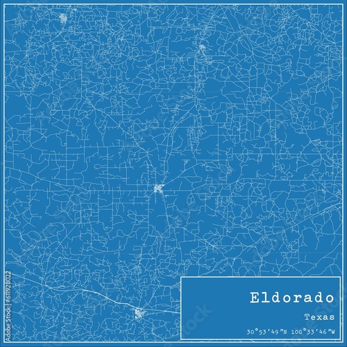 Blueprint US city map of Eldorado, Texas.