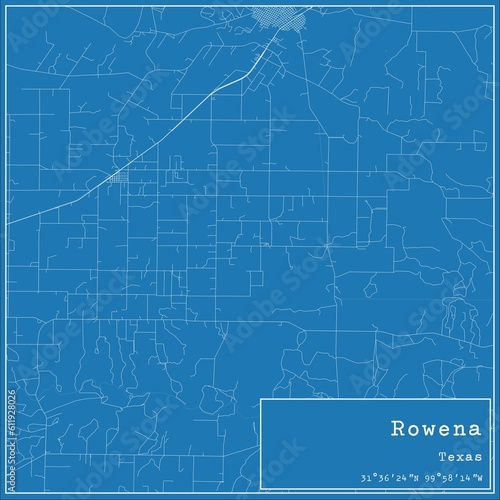 Blueprint US city map of Rowena, Texas. photo