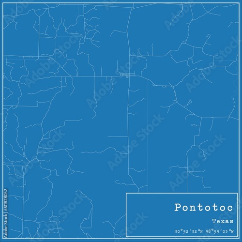 Blueprint US city map of Pontotoc, Texas. photo