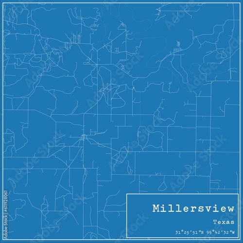 Blueprint US city map of Millersview, Texas.