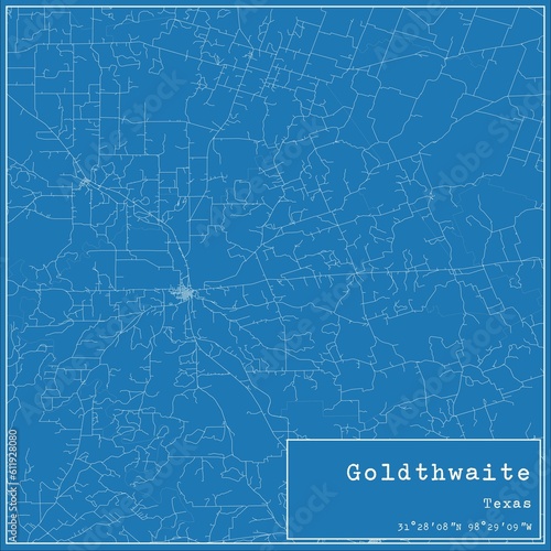 Blueprint US city map of Goldthwaite, Texas.