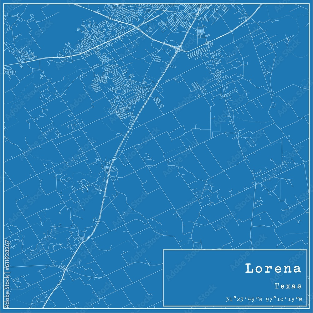 Blueprint US city map of Lorena, Texas.