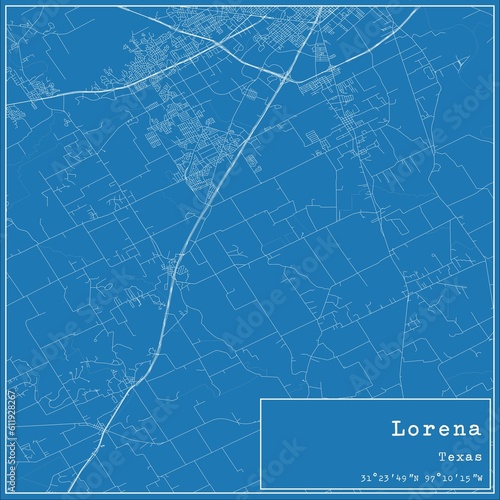 Blueprint US city map of Lorena, Texas. photo