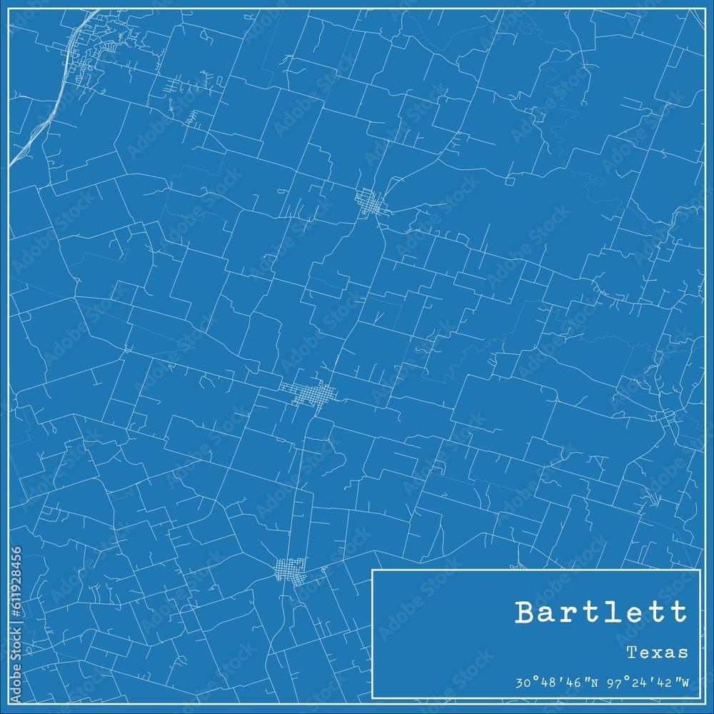 Blueprint US city map of Bartlett, Texas.