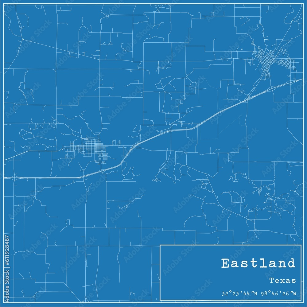 Obraz premium Blueprint US city map of Eastland, Texas.