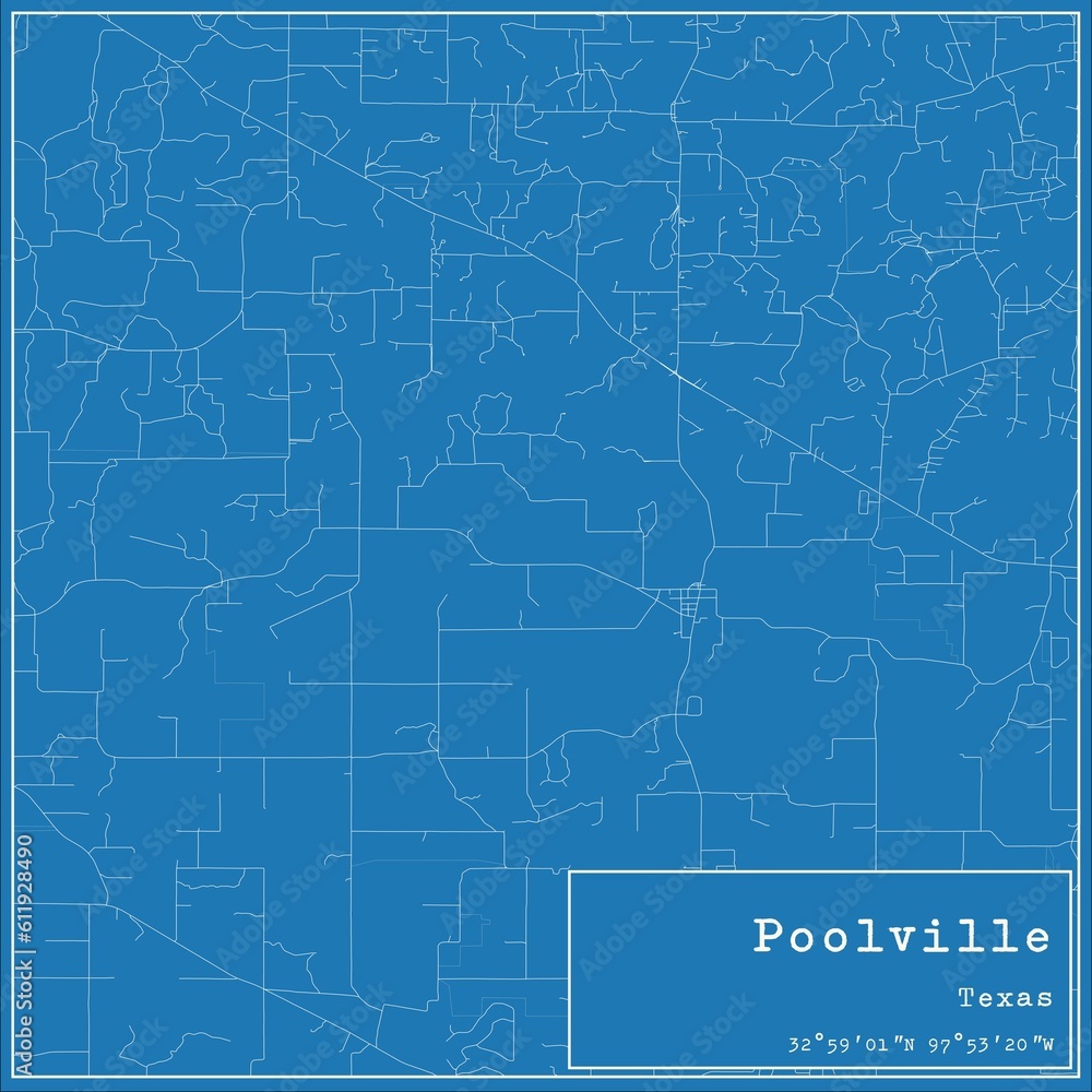 Blueprint US city map of Poolville, Texas.