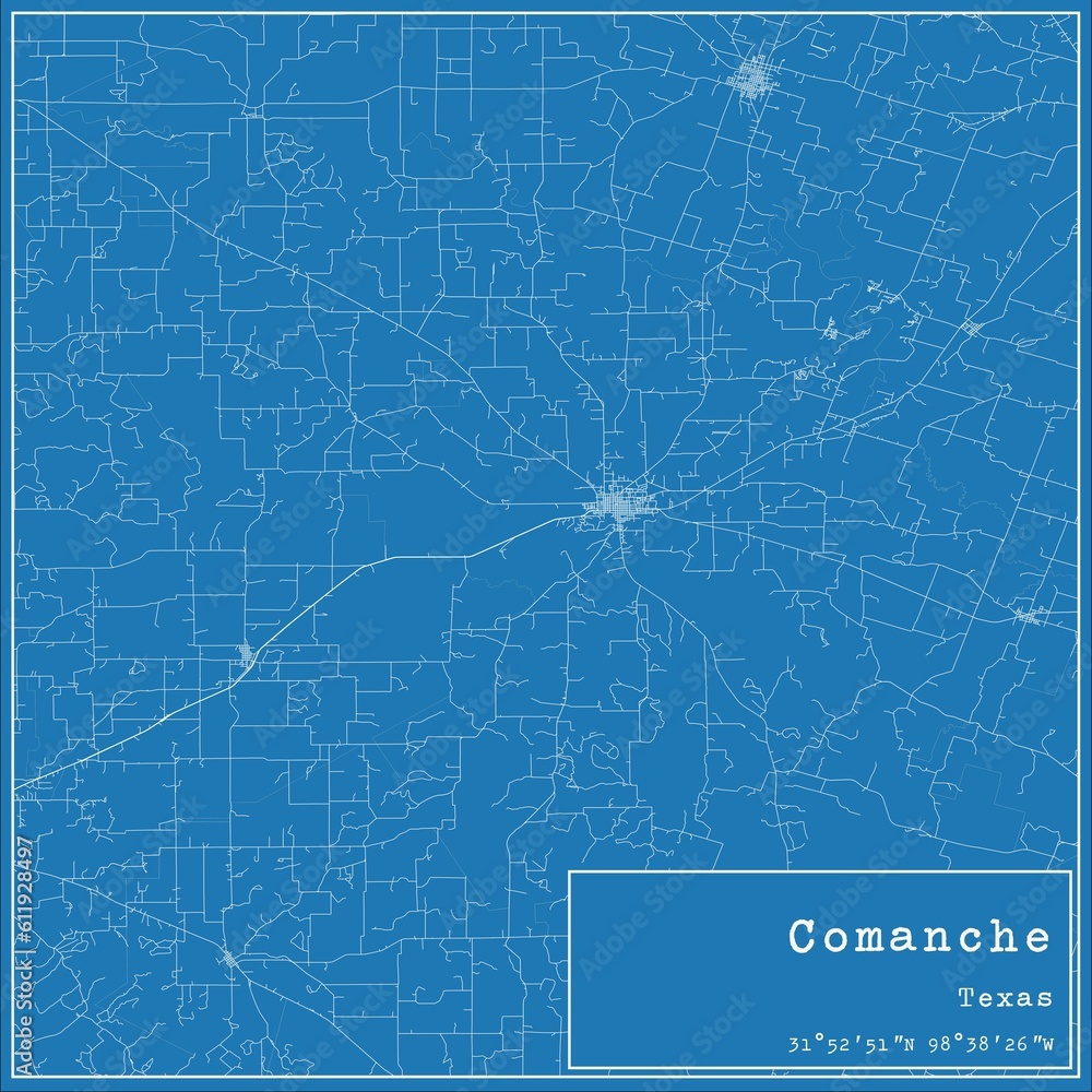 Obraz premium Blueprint US city map of Comanche, Texas.