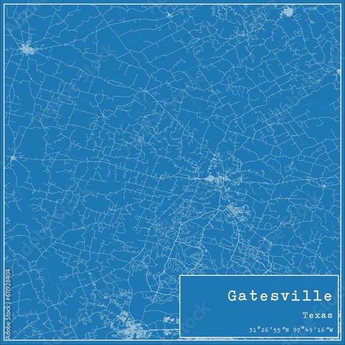 Blueprint US city map of Gatesville, Texas. photo