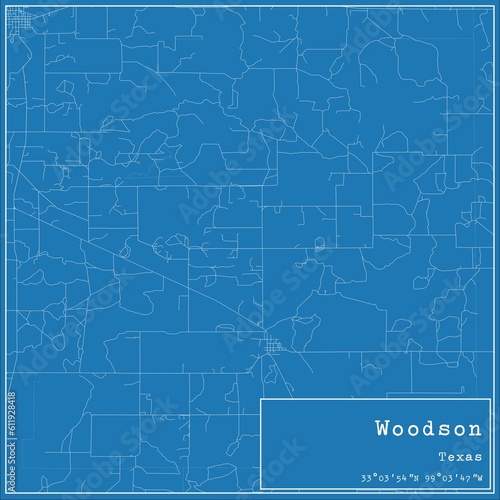 Blueprint US city map of Woodson, Texas. photo