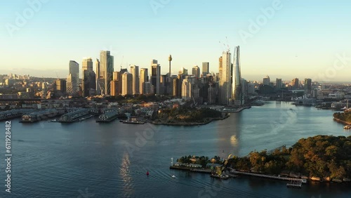Wallpaper Mural Goat island on Sydney Harbour in aerial flying to city CBD waterfront 4k.
 Torontodigital.ca