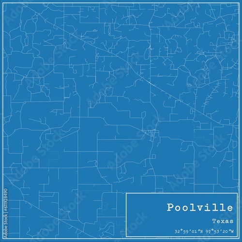 Blueprint US city map of Poolville, Texas.