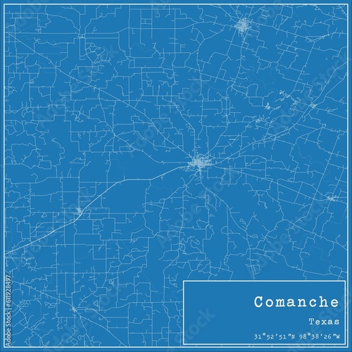 Blueprint US city map of Comanche, Texas. photo
