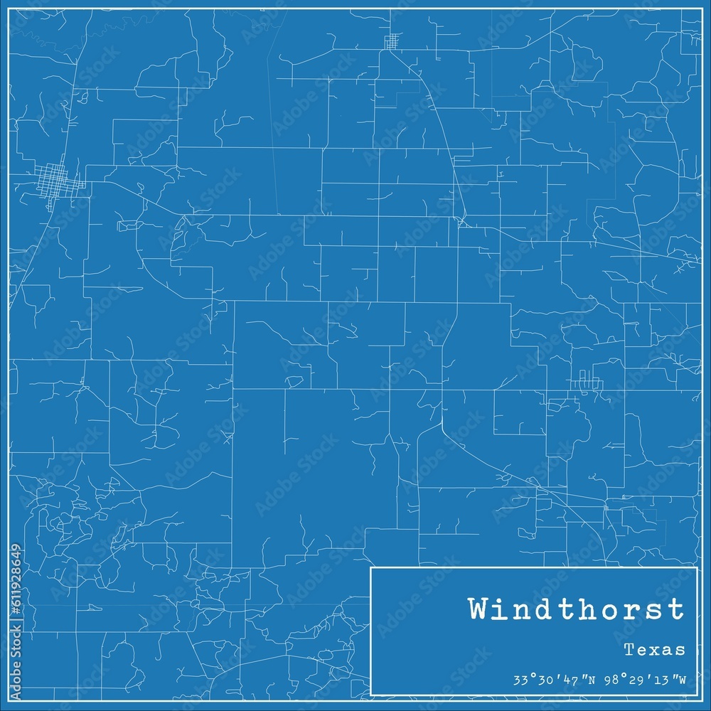 Blueprint US city map of Windthorst, Texas.