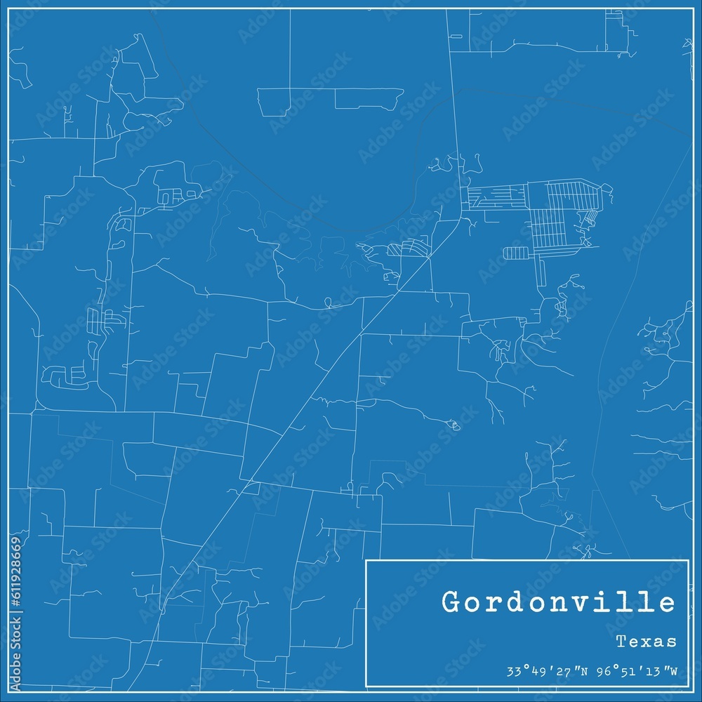 Naklejka premium Blueprint US city map of Gordonville, Texas.