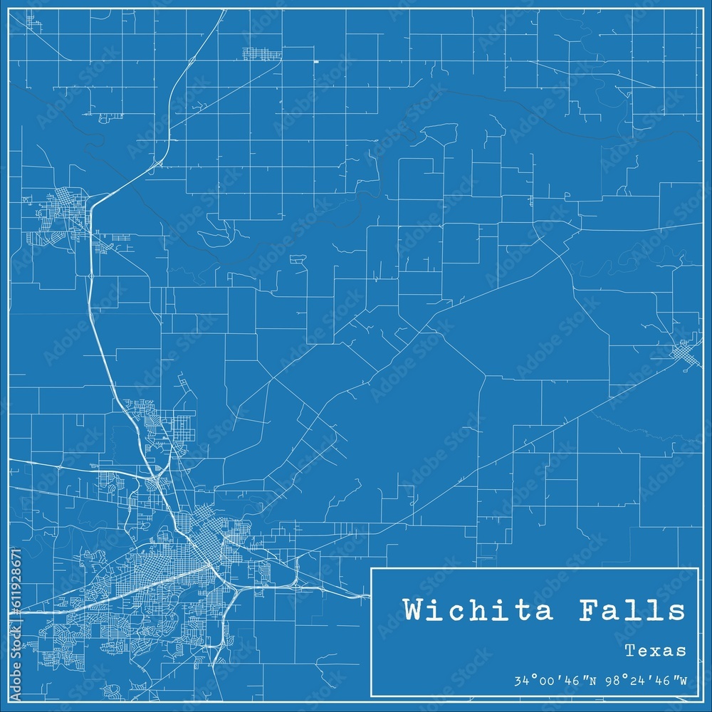 Obraz premium Blueprint US city map of Wichita Falls, Texas.